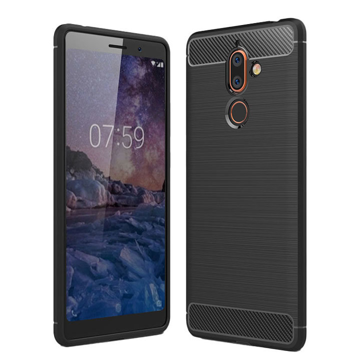 Nokia 7 Plus Carbon Fibre Design Gel Case - Black