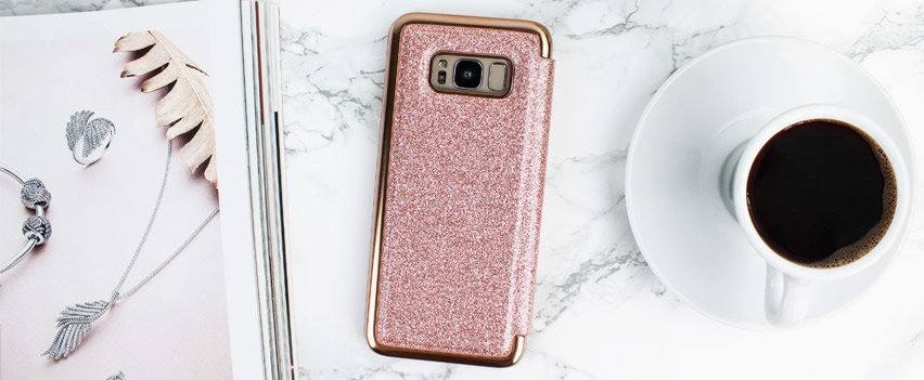 Ted Baker Galaxy S8 Hanas Glitter Mirror Folio Case - Rose Gold