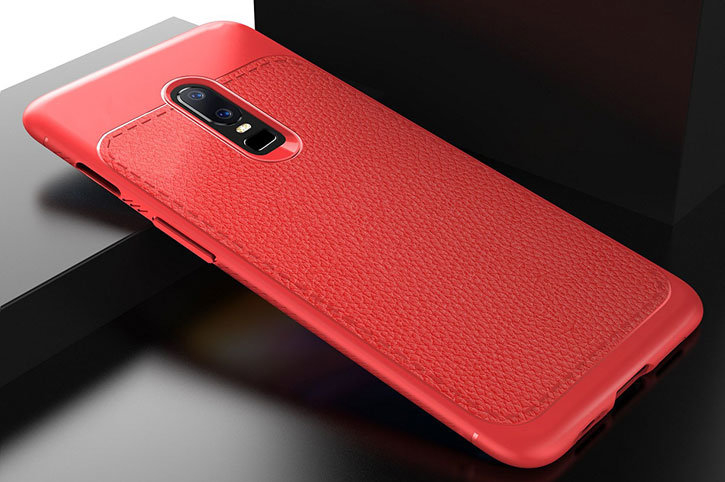 Coque OnePlus 6 Encase ultra-mince simili cuir – Rouge