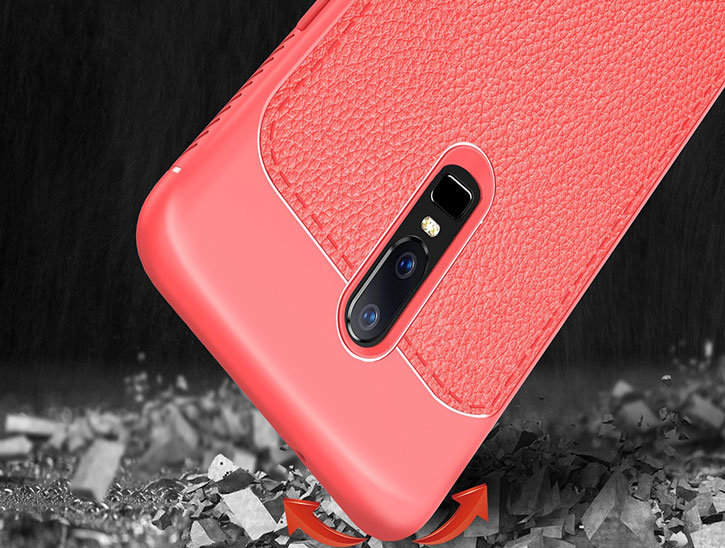 Coque OnePlus 6 Encase ultra-mince simili cuir – Rouge