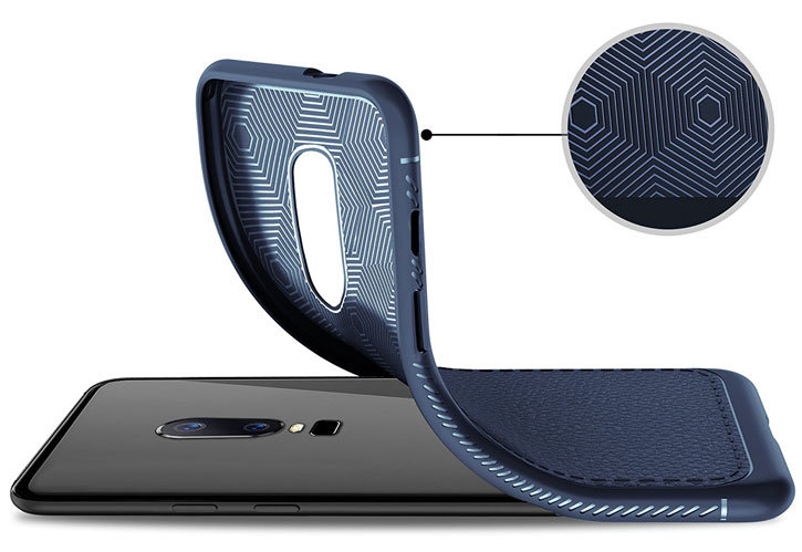 Encase OnePlus 6 Leder Stil dünne Hülle – Blau 