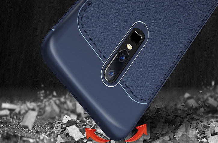 Encase OnePlus 6 Leder Stil dünne Hülle – Blau 