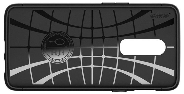 Spigen Rugged Armor Carbon Fiber-Style OnePlus 6 Tough Case - Black
