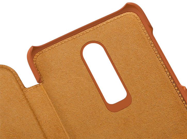 Nilkin Qin Series Genuine Leather OnePlus 6 Wallet Case - Tan