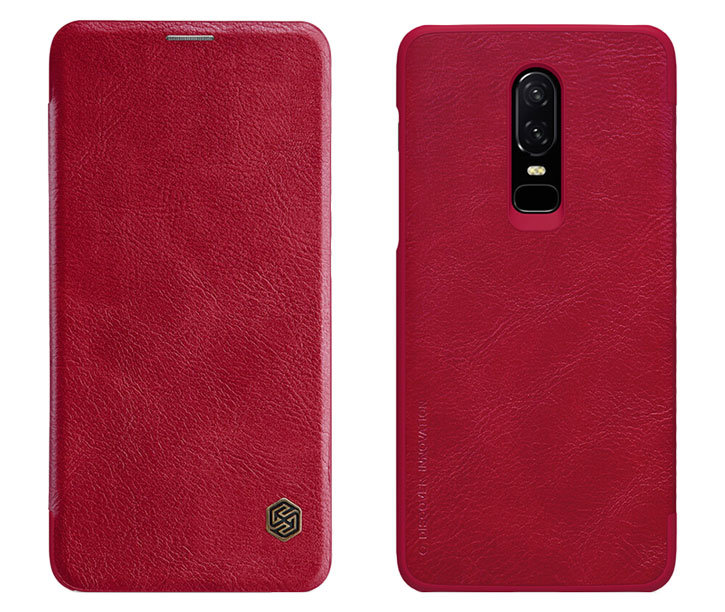 Nilkin Qin Series Genuine Leather OnePlus 6 Wallet Case - Red
