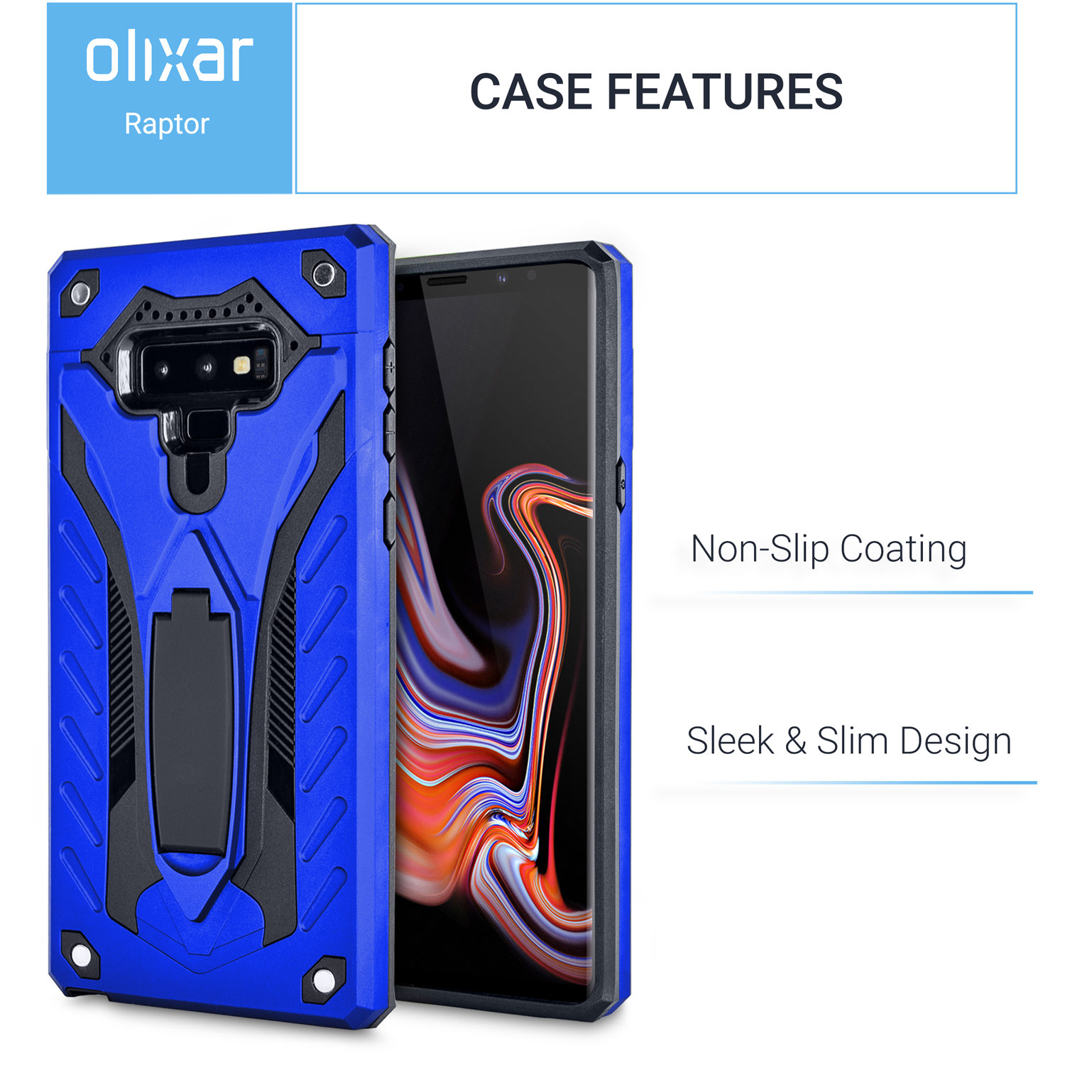 Olixar Raptor Samsung Galaxy Note 9 Tough Stand Case - Cobalt Blue