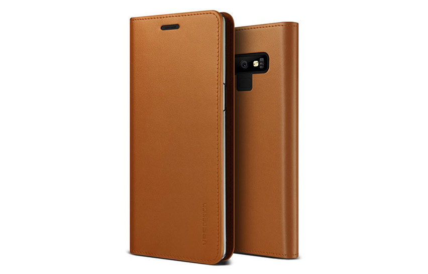 VRS Design Genuine Leather Diary Samsung Galaxy Note 9 Case - Brown