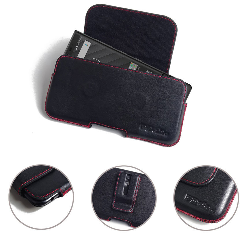 PDair BlackBerry KEY2 Leather Holster Pouch Case - Black / Red