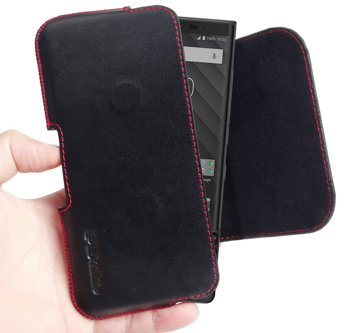 PDair BlackBerry KEY2 Leather Holster Pouch Case - Black / Red