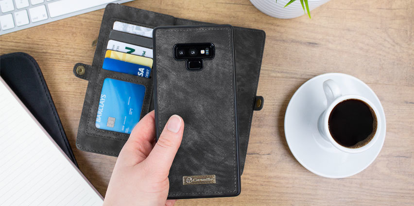 Luxury Samsung Galaxy Note 9 Leather-Style 3-in-1 Wallet Case - Black