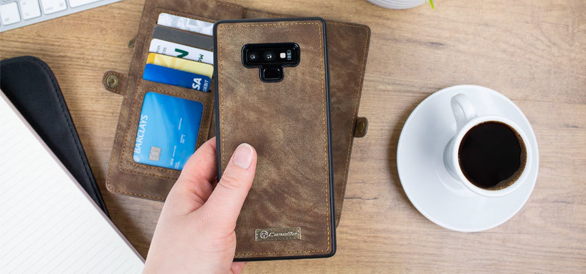 Housse Galaxy Note 9 Luxury portefeuille simili cuir 3-en-1 – Marron