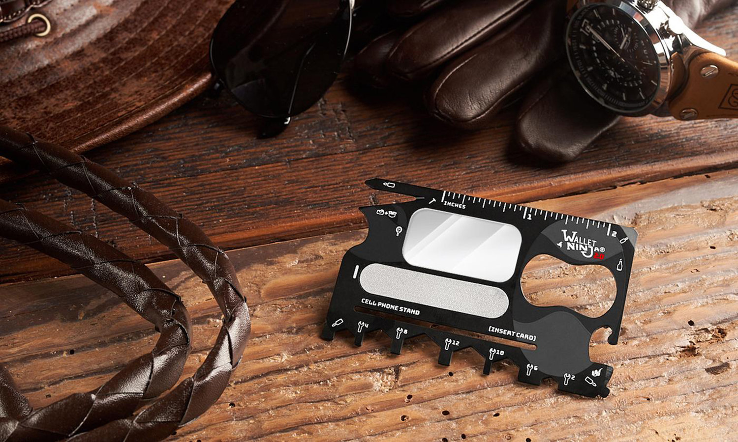 Wallet Ninja 2.0 Ultra-Thin 20-in-1 Multi-Purpose Mirror Tool - Black