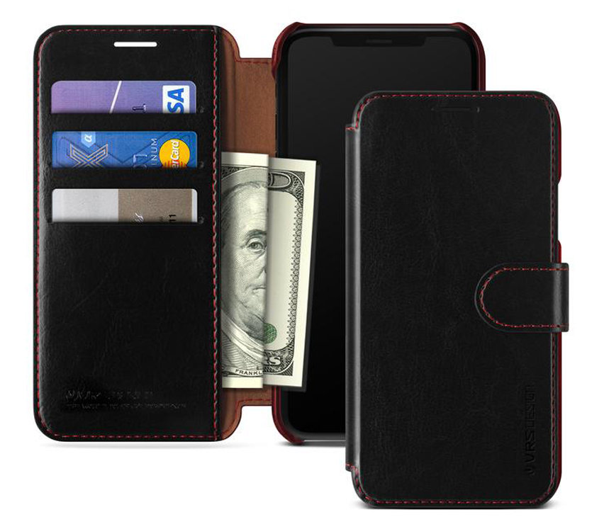 VRS Design Dandy Leather-Style iPhone XR Wallet Case - Black