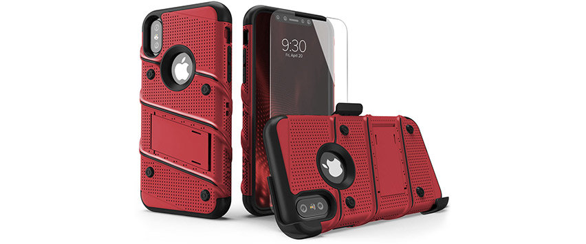 Coque iPhone XS Max Zizo Bolt avec protection d'écran – Rouge / noir