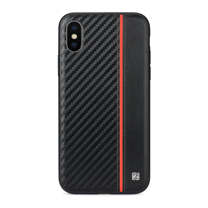 Meleovo iPhone XS Max Carbon Premium Leather Case - Black / Red