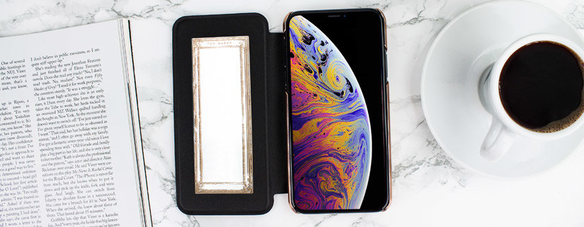 Coque iPhone XS Max Ted Baker avec rabat et miroir – Noir