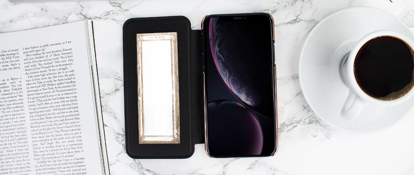 Coque iPhone XR Ted Baker avec rabat et miroir – Noir / Shannon black