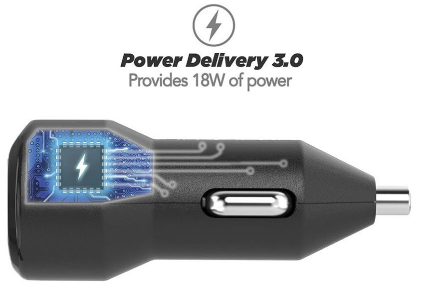 Chargeur voiture iPhone 11 Pro Max Scosche PowerVolt USB-A & USB-C