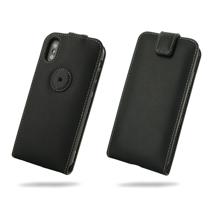 PDair iPhone XS Leather Vertical Flip Case with Belt Clip - Black