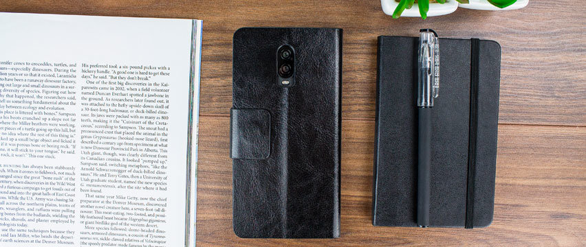 Olixar Leather-Style OnePlus 6T Wallet Stand Case - Black