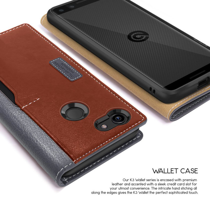 Obliq K3 Google Pixel 3 Leather Style Wallet Case - Grey / Brown