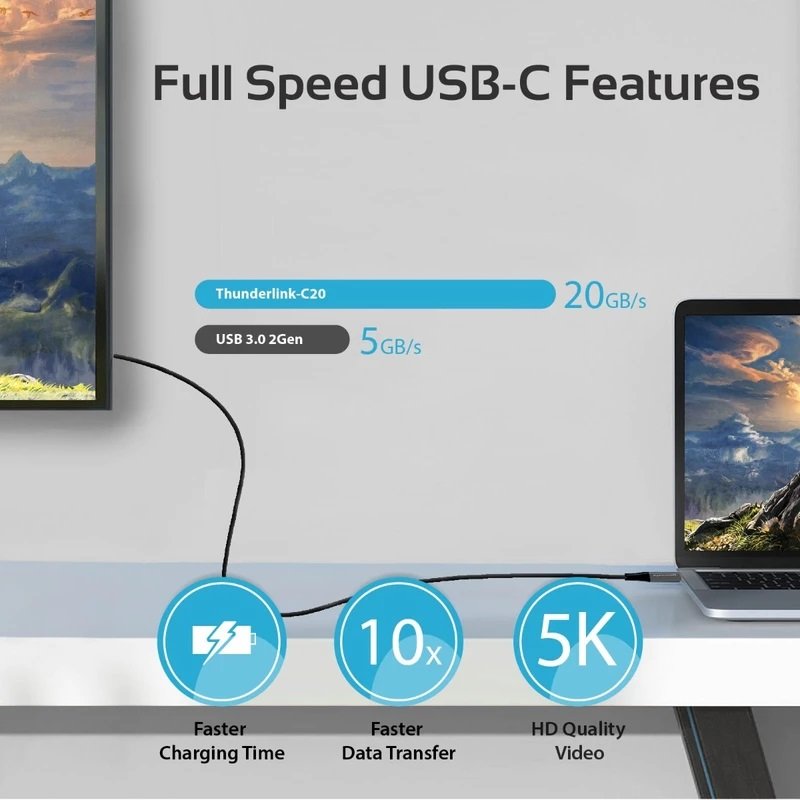 Promate USB-C to USB-C ThunderLink C20 Armoured Cable - 100W