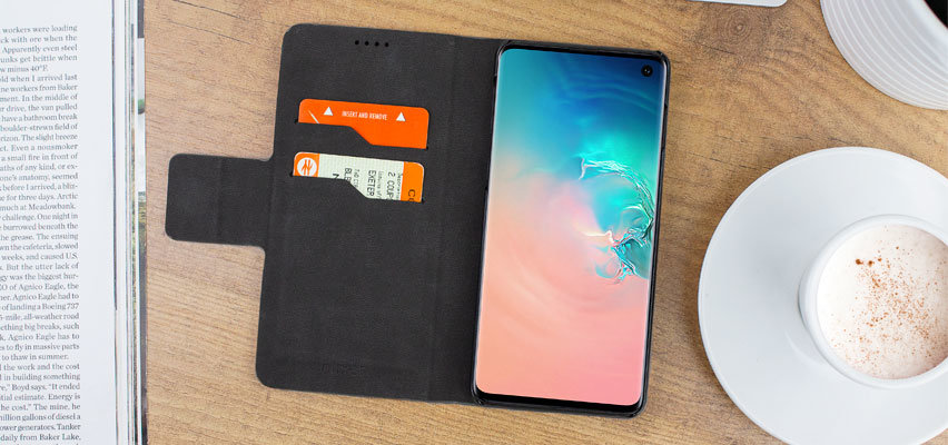 Olixar Läder-Style Galaxy S10 plånbok stand fall- Svart