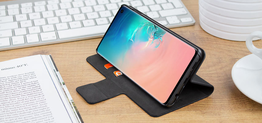 Olixar Läder-Style Galaxy S10 plånbok stand fall- Svart