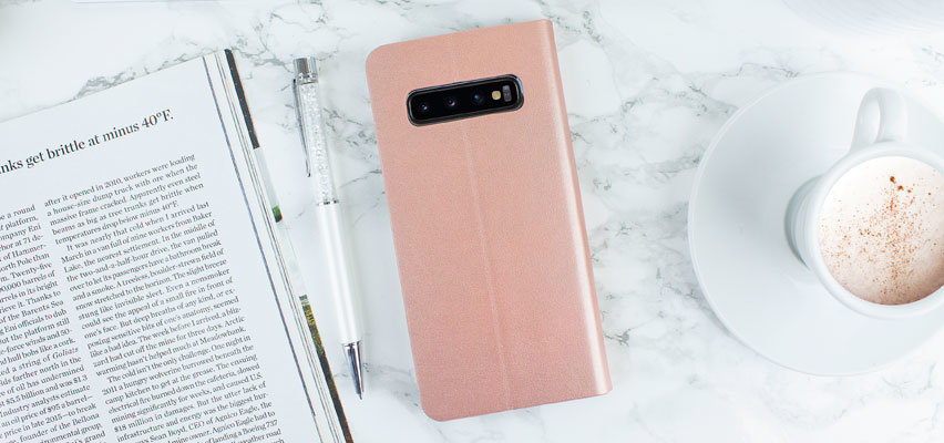 Olixar Leather-Style Galaxy S10 Wallet Stand Case - Rose Gold