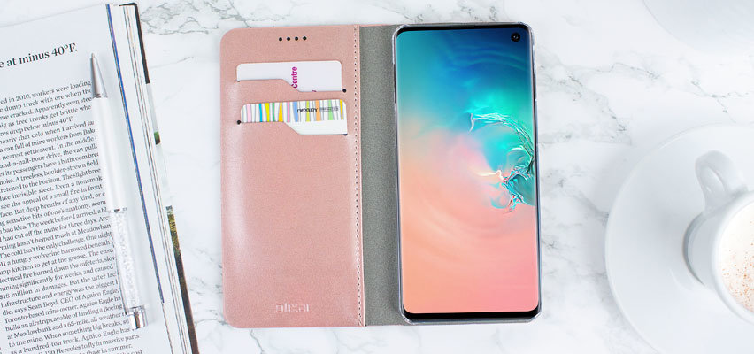 Olixar Leather-Style Galaxy S10 Wallet Stand Case - Rose Gold