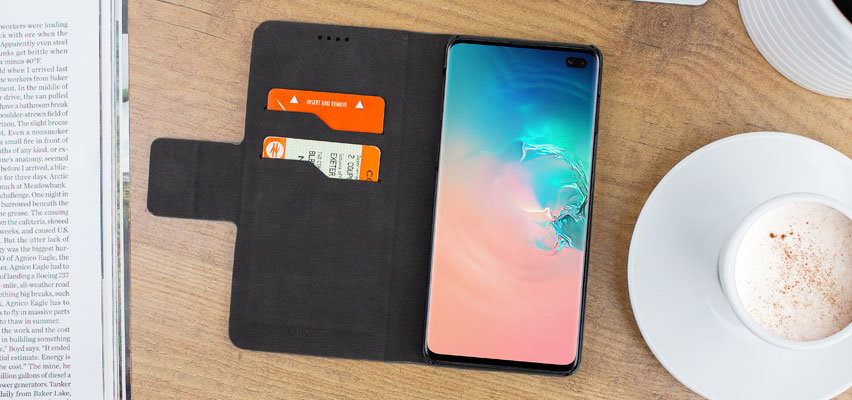 Olixar Läder-Style Samsung Galaxy S10 Plus plånbok stand fall - Svart