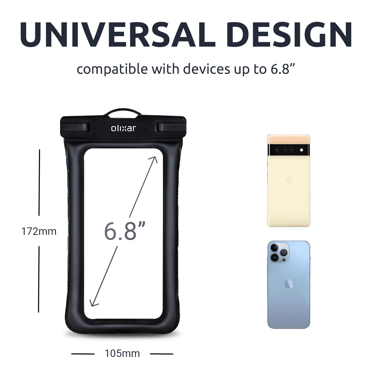 Detachable Lanyard Strap Black - for Smartphones up to 6.8 Universal Design Submersible Waterproof Pouch - Olixar for Samsung Galaxy S10 Plus Waterproof Phone Pouch 