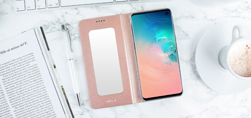 Olixar Leather-Style Samsung Galaxy S10 Mirror Case - Rose Gold