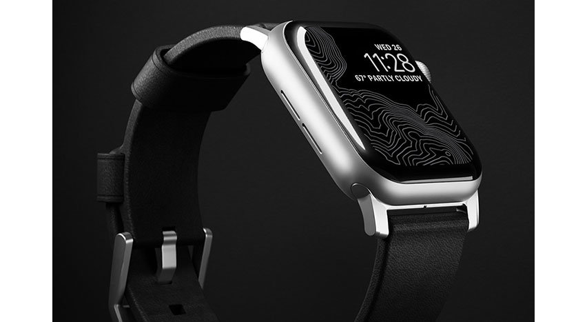 Nomad Apple Watch Strap- 44mm/42mm Black Leather- Silver Hardware