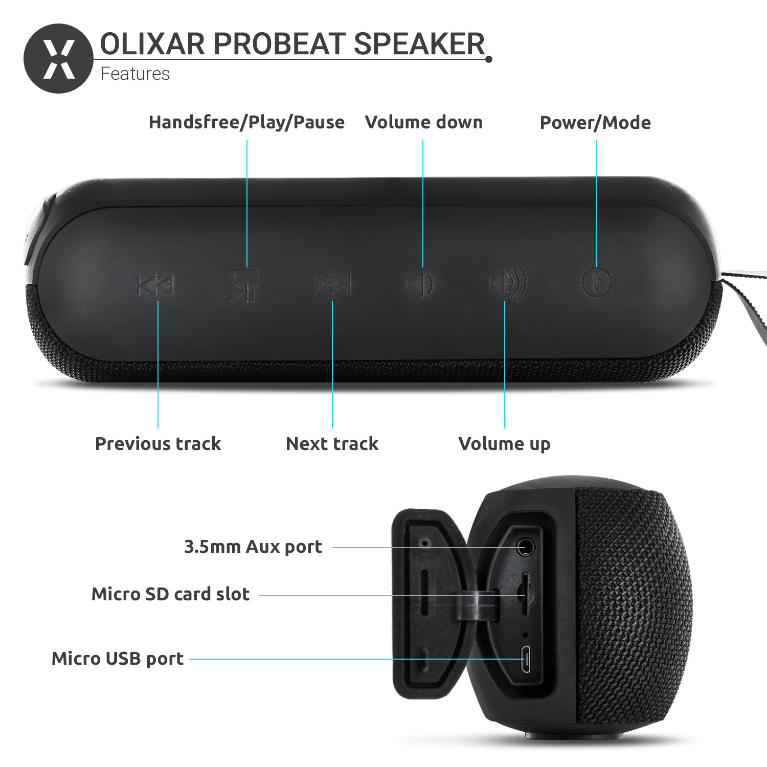 Olixar Wireless Waterproof Portable Speaker With Deep Bass