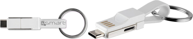 4smarts 3in1 Lightning, USB-C & Micro USB Cable KeyRing - White