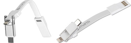 4smarts 3in1 Lightning, USB-C & Micro USB Cable KeyRing - White