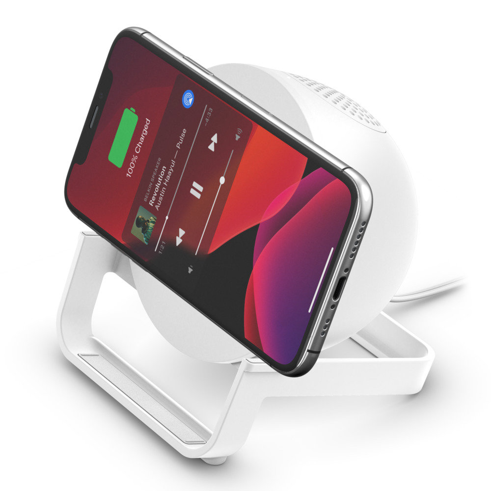 belkin wireless charger stand and speaker landscape orientation 